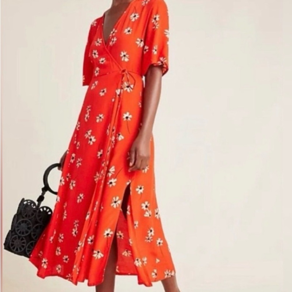 Anthropologie Red Floral Maxi Dress